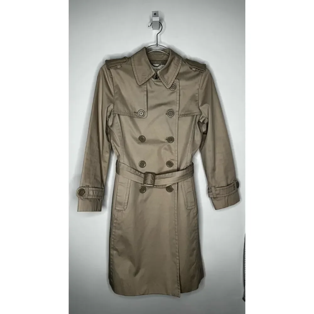 2008 Banana Republic Classic Khaki Cotton Trench Coat Belted Petite XS